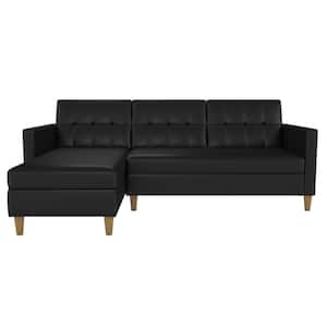 Hanna 84 in. Square Arm 1-Piece Faux Leather L-Shaped Sectional Sofa in Black