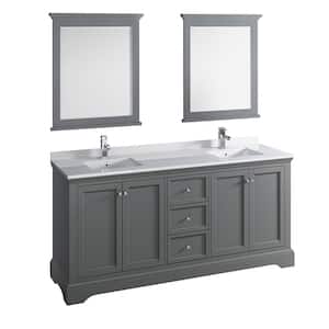 Windsor 72 in. W Traditional Double Bath Vanity in Gray Textured Quartz Stone Vanity Top in White White Basins, Mirrors