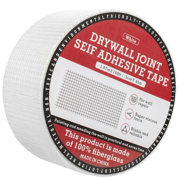 NVNOO 1.97 in. x 150 ft. White Self-Adhesive Fiberglass Mesh Drywall Joint Tape for Sheetrock Crack Repair (1-Pack)