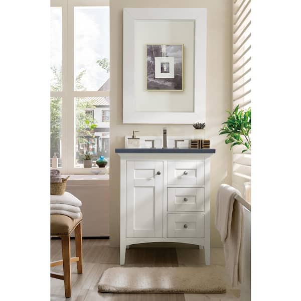 James Martin Vanities Palisades 30 in. W x 23.5 in.D x 35.3 in. H Single Vanity in Bright White with Quartz Top in Charcoal Soapstone