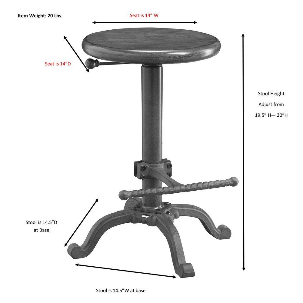 Waylon Adjustable Brown Mango Wood and Metal Swivel Stool