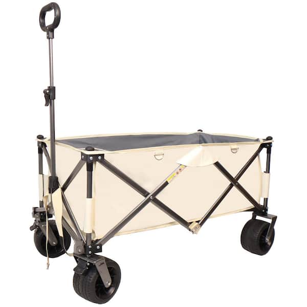 Tatayosi 6 cu. ft. 600D Double-Layered Fabric Folding Utility Beach Wagon Cart Garden Cart with Drink Holders
