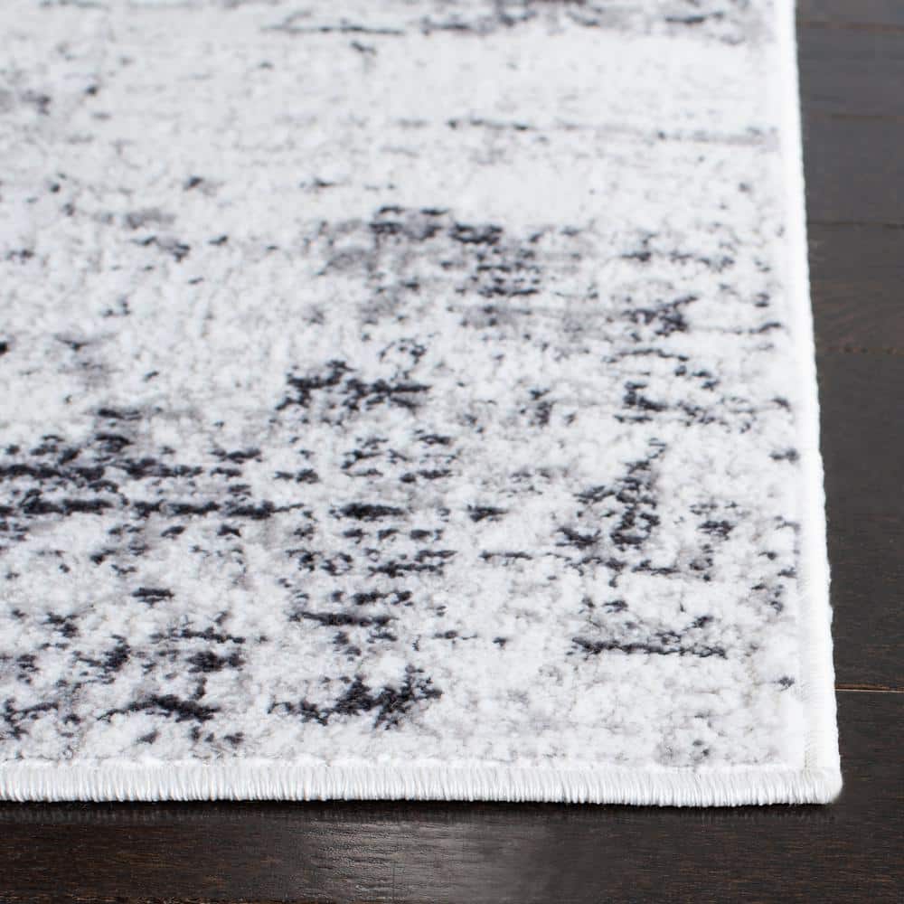 Ivory and Grey Abstract Hand-knotted Runner Rug
