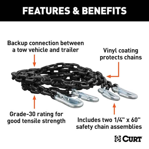 CURT 60 Safety Chains with 2 Snap Hooks Each (5,000 lbs., Vinyl