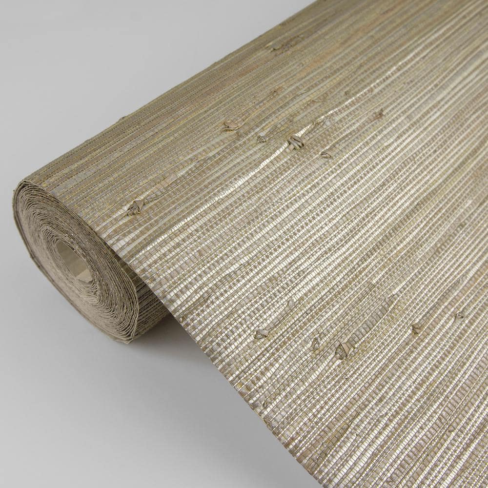 Iriga Grey and Gold Grasscloth Wallpaper Roll