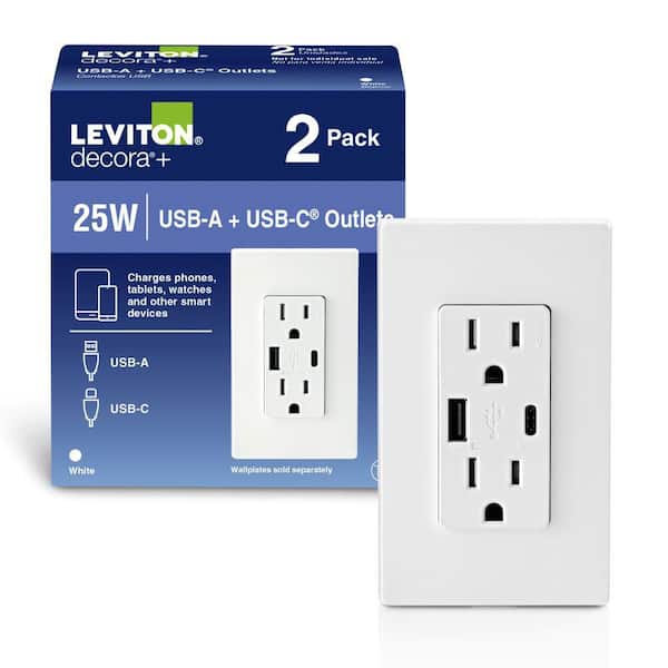 15 Amp Decora Tamper-Resistant Duplex Outlet with Type A and C USB Charger, White (2-Pack) T5633-2BW