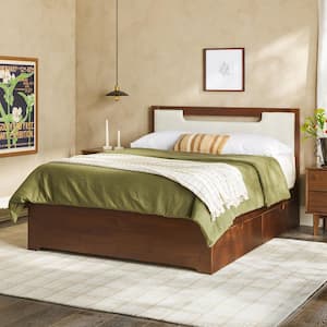 Sloane Walnut Brown Mid Century Modern Solid Wood Frame Queen Platform Bed with 2 Storage Drawers