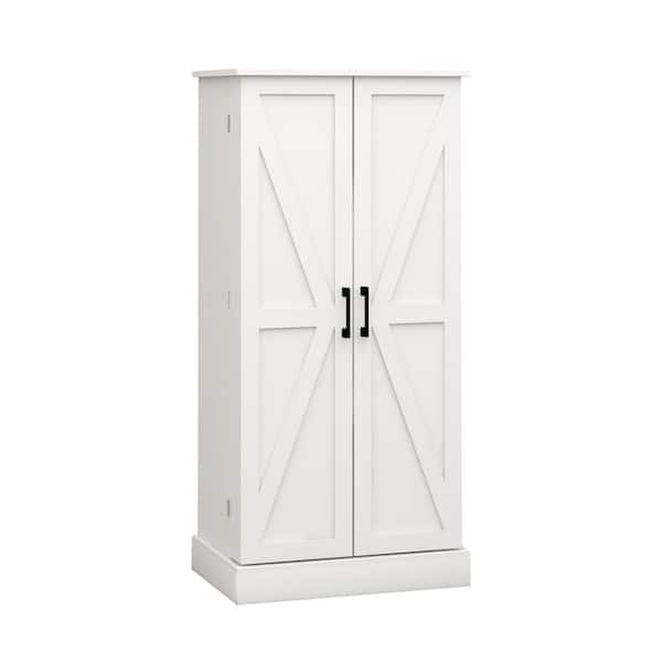 50 in. LED-Lit Freestanding Kitchen Pantry Cabinet: 2-Door Sideboard with Racks and 2-Adjustable Shelves in White
