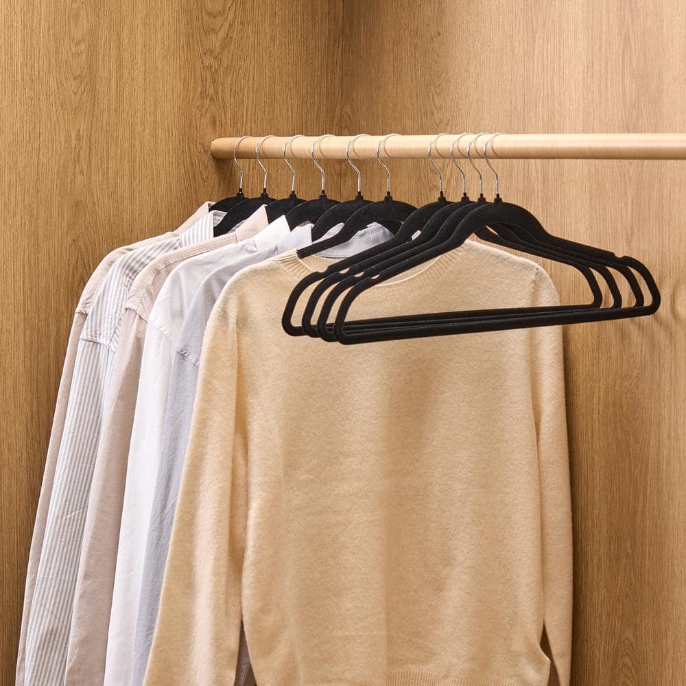 Ultra-Thin Black Velvet Hangers with 360 Degree Swivel Hook, 50 Pack