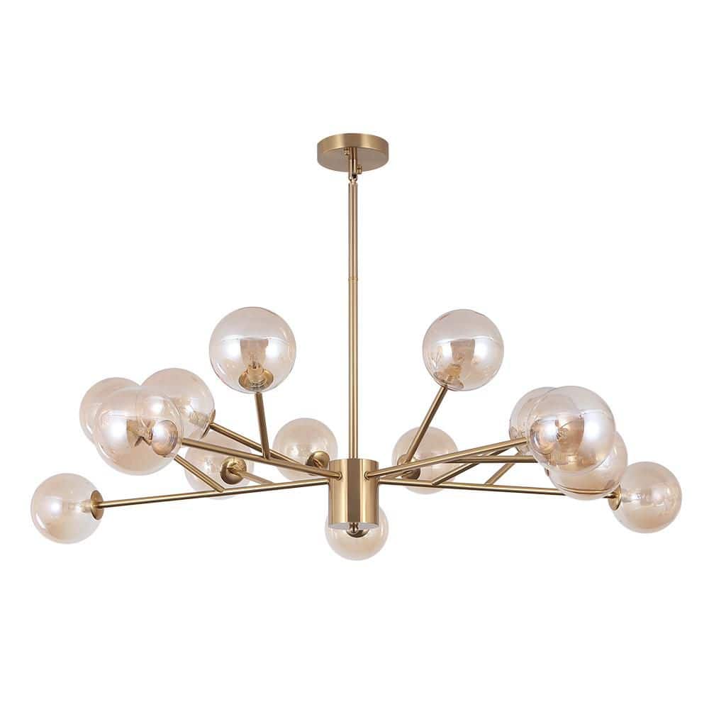 CEDER 15-Light 44.1 in.W Gold and Amber Mid-Century Sputnik Branch Chandelier with Amber Tinted Glass for Living Room price history on PriceWatchPro