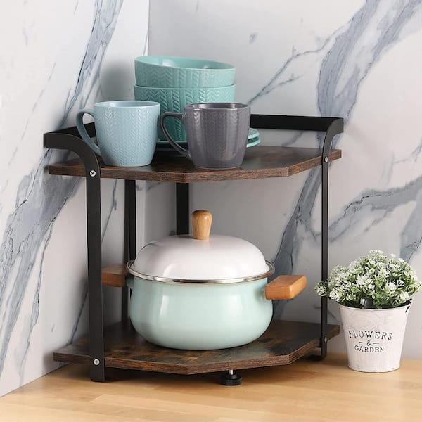 Corner Stand Shelf 2 Tier Counter Table Organizer Space Saver Wood Pipe  Modern Shelf Living Room Kitchen Utensils Cosmetics Storage Rack 