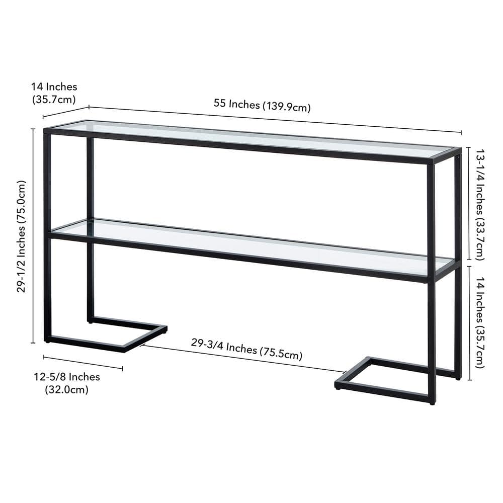 Blackened Bronze 55" Rectangular Console Table with Glass Shelf