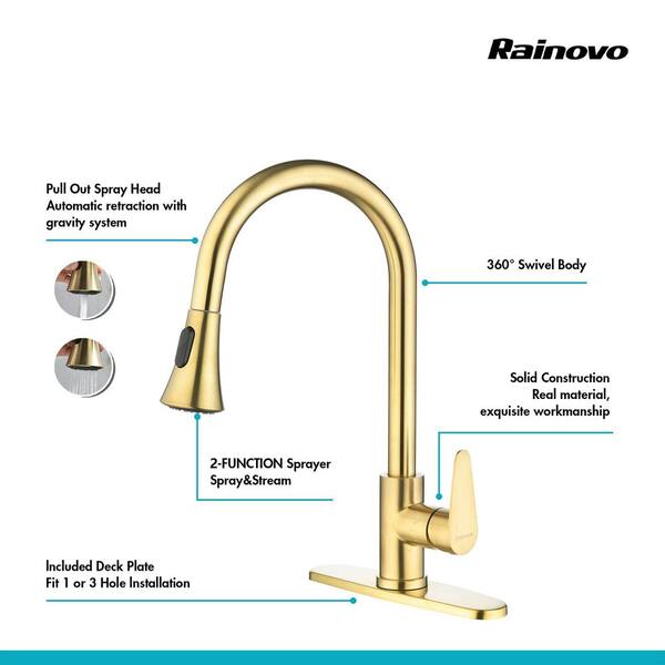 AMAZING FORCE Gold Modern Kitchen Pull store Out Faucet