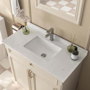 35.8 in. W x 18.3 in. D Marble White Rectangular Single Sink Vanity Top in White with Backsplash and Overflow