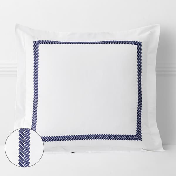 The Company Store Legends Hotel Hewett Blue Embroidered 600-Thread Count Egyptian Cotton Sateen Euro Sham