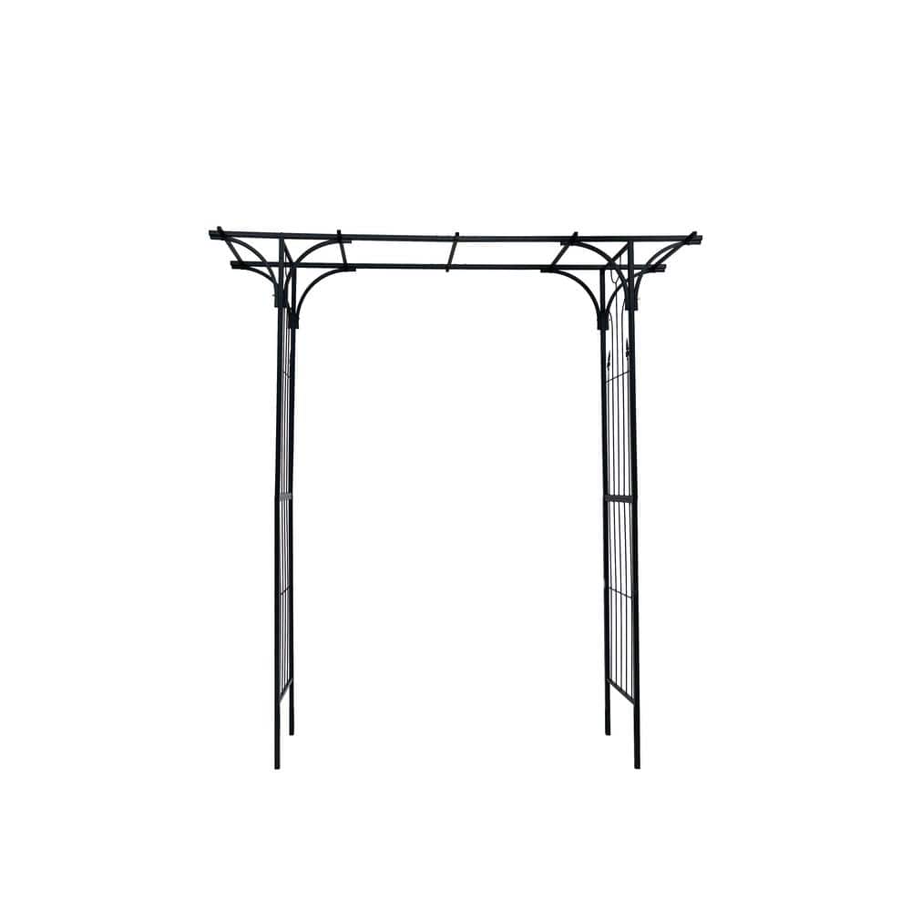 87 in. Outdoor Black Metal Garden Arch Garden Arbor Trellis, Climbing Suppo