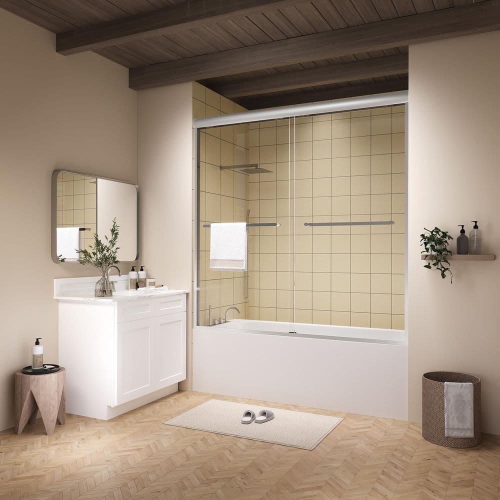 56 - 60 in. W x 58 in. H Double Sliding Framed Tub Door in Brushed Nickel with 1/4 in. SGCC Clear Tempered Glass price history on PriceWatchPro