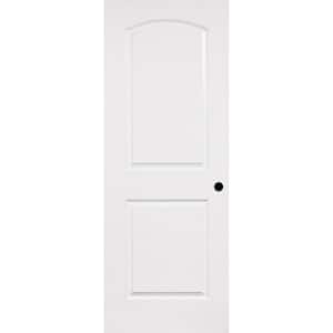 18 in. x 80 in. 2 Panel Roundtop Left-Handed Solid Core White Primed Wood Single Prehung Interior Door w/Nickel Hinges