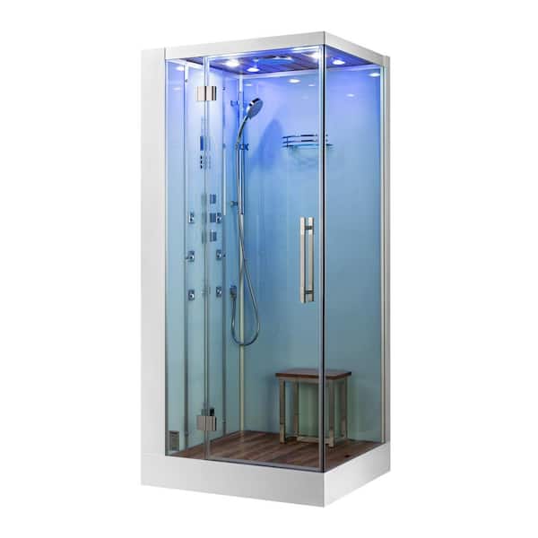 Unbranded Platinum 47 in. x 36 in. x 90 in. Steam Shower in White with Hinged Door, Left Side Controls and 6 kW Steam Generator