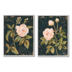 Enchanted Vintage Pink Rose Distressed Black By Victoria Borges 2-Piece Framed Print Nature Art 11 in. x 14 in.
