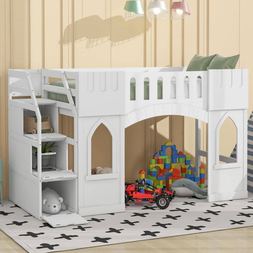 Harper & Bright Designs Castle-Shaped Wood Loft Bed - Thumbnail 3