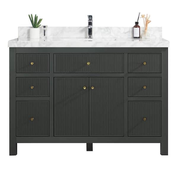 Willow Collections Sonoma 48 in. W x 22 in. D x 36 in. H Bath Vanity in Dark Green with 2 in. Carrara Marble Vanity Top