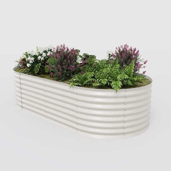 94.6 in. x 47.2 in. x 23.6 in. Outdoor Oval Galvanized Steel Raised Garden Bed in Beige, Pack of 2
