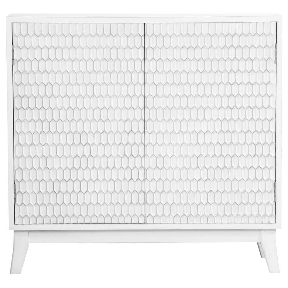 Transitional White 2-Door Accent Cabinet with Geometric Pattern
