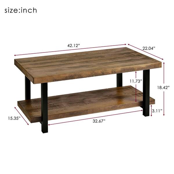 Z-joyee 42.10 in. Brown Solid Wood Square Coffee Table