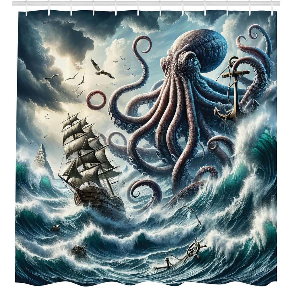 Nautical Shower Curtain 69 x 70 Cloth Fabric Bathroom Decor Set with Hooks Fantasy Sea World Adventure Teal Mauve price history on PriceWatchPro