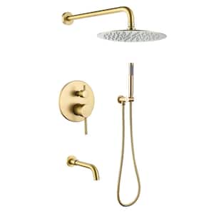 Double Handle 1-Spray Tub and Shower Faucet 1.8 GPM Brass Wall Mount Shower System in. Brushed Gold Valve Included
