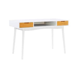 May 21.75 in. Rectangle White 2 drawer Writing Desk