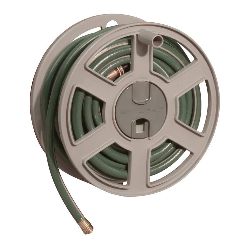 Taupe Resin Wall-Mounted Hose Reel with 100 ft Capacity