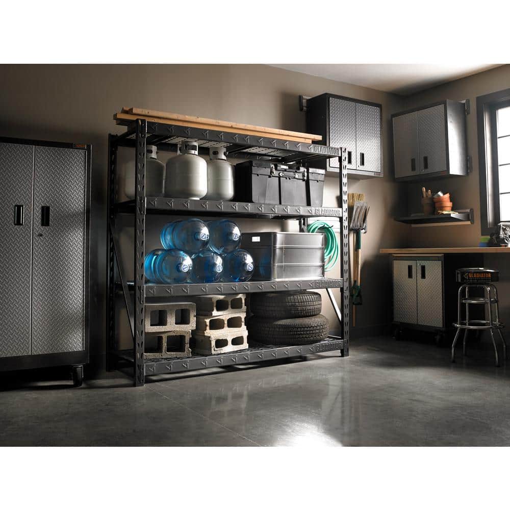 77" Wide Hammered Granite Heavy Duty Metal Rack with Four Shelves