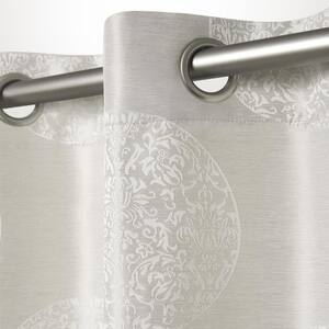 Akola Dove Grey Medallion Light Filtering Grommet Top Curtain, 54 in. W x 96 in. L (Set of 2)