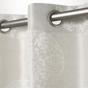 Akola Dove Grey Medallion Light Filtering Grommet Top Curtain, 54 in. W x 108 in. L (Set of 2)