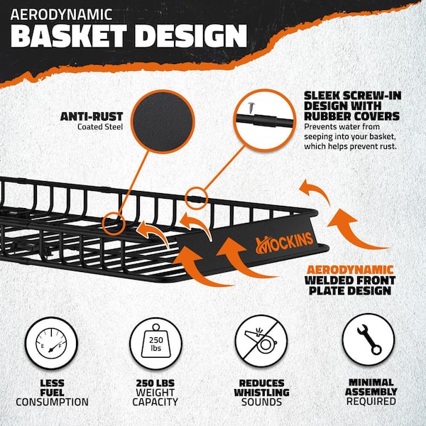 Mockins 84 in. x 39 in. x 6 in. Rooftop Cargo Carrier with Cargo Net and Ratchet Straps, 250 lbs. Cap Roof Luggage Basket
