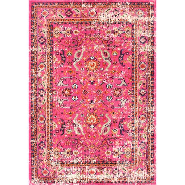 nuLOOM Anabel Distressed Floral Pink Doormat 3 ft. x 5 ft. Area Rug