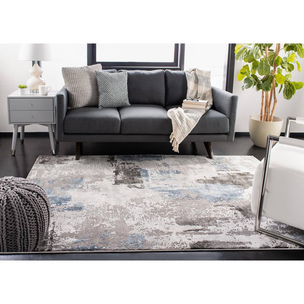 Gray Abstract Synthetic Easy Care Area Rug, 12' x 15'