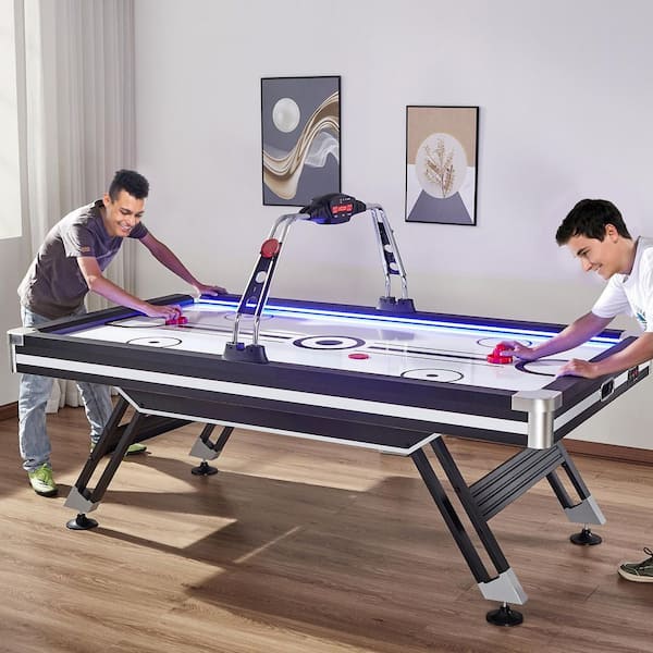 Air-Powered Hockey Table, LED Sports Hockey Game with 2-Pucks, 2-Pushers, 89 in. Indoor Hockey Table for Kids and Adults