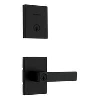 Halifax Matte Black Entry Door Lever with Single Cylinder Deadbolt Combo Pack featuring SmartKey Security