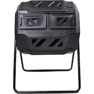 42 Gal. Black Alloy Garden and Outdoor Compost Barrel, Bring 2 Cavity Room Double -Rotating Pile Tumbler