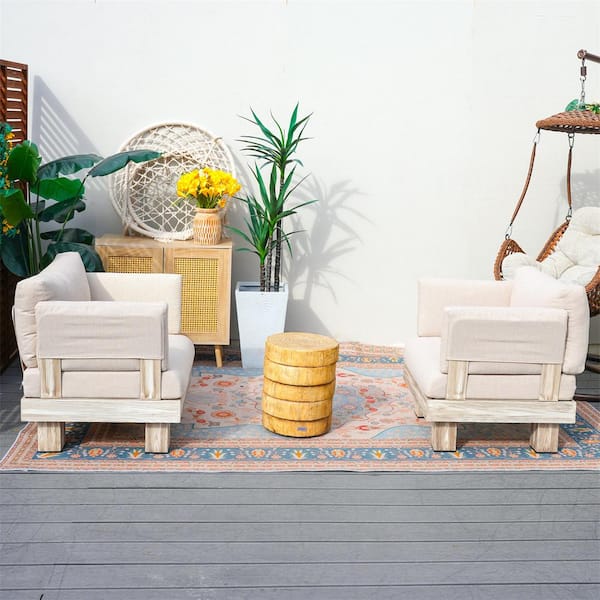 Inquiry 3-Piece Aluminum Patio Conversation Set with Beige Cushions, Arm, 12.65 in. W Round Magnesium Oxide Side Table
