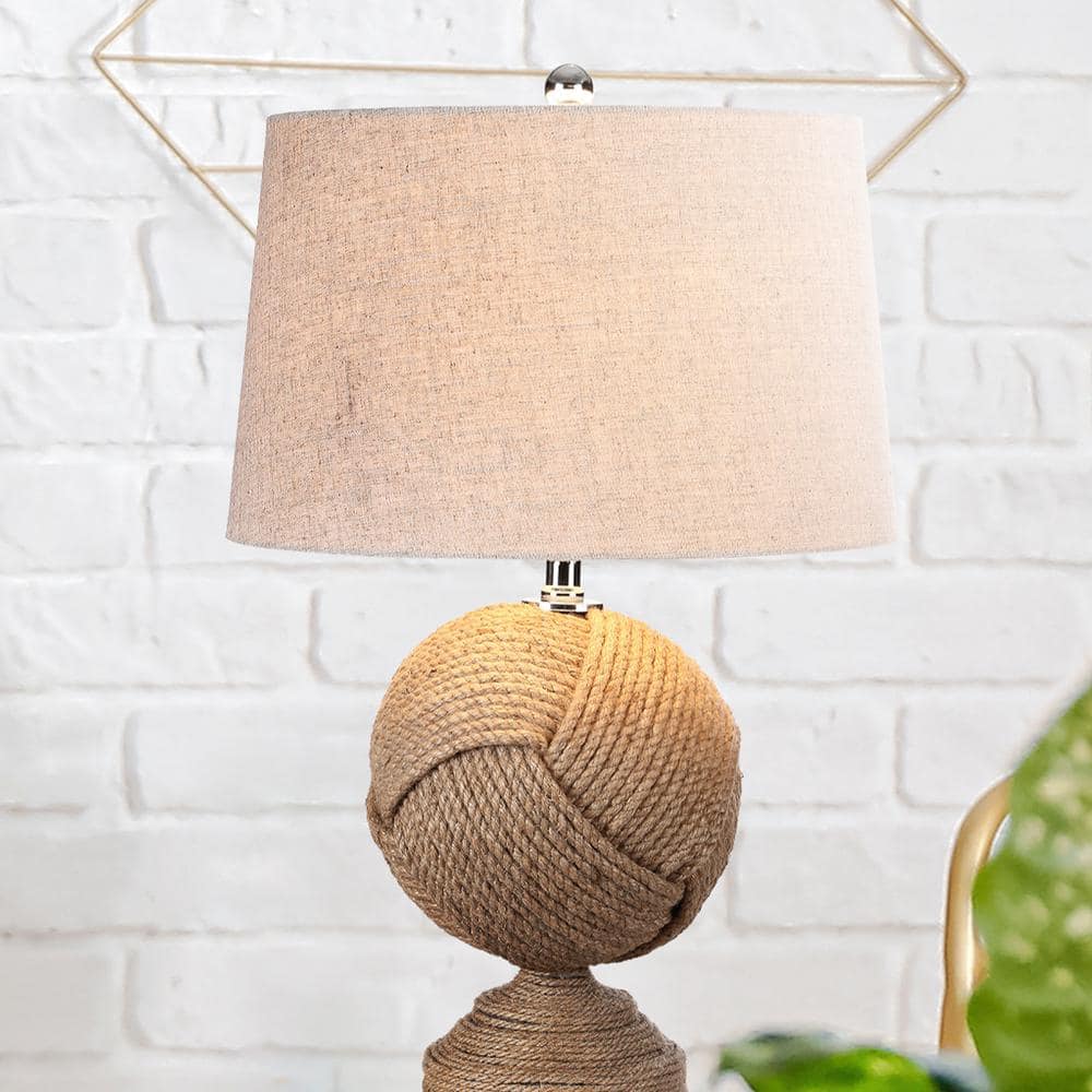 Monkey's Fist 24" Knotted Rope Coastal Table Lamp with Flax Shade