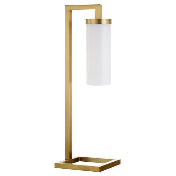 HomeRoots 26 in. White Modern Integrated LED Bedside Table Lamp with White Glass Shade