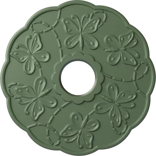 Ekena Millwork 1" x 17-7/8" x 17-7/8" Polyurethane Terrones Butterfly Ceiling Medallion, Hand-Painted Athenian Green