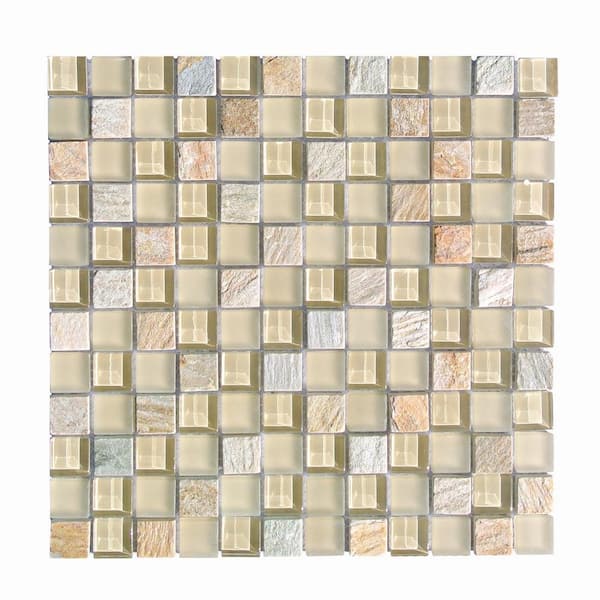ABOLOS Classic Design Cream Square Mosaic 1 in. x 1 in. Glass and Stone Wall Pool and Floor Tile (11 sq. ft./Case)
