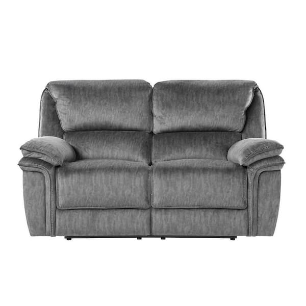 EVERGLADE HOME Greerman 65 in. W Flared Arm Microfiber Straight Double Reclining Love Seat in Gray