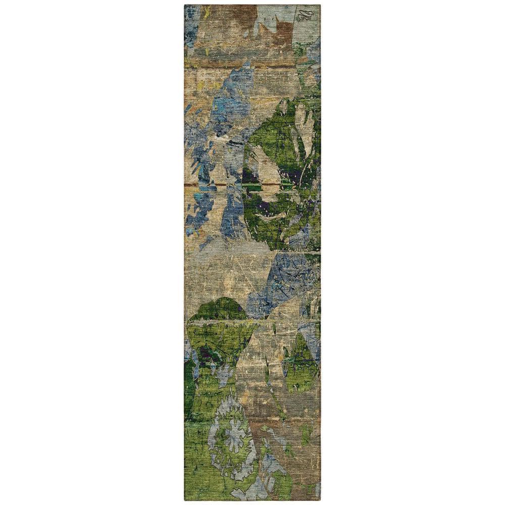Taupe Blue and Green 2 ft. x 8 ft. Woven Floral Runner Indoor/Outdoor Area Rug price history on PriceWatchPro