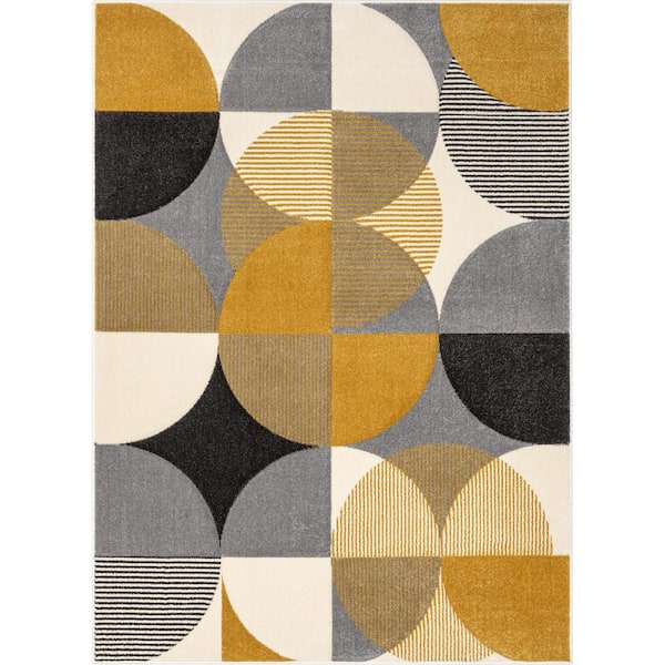 Well Woven Astrid Landon Modern Geometric Yellow Grey 7 ft. 10 in. x 9 ft. 10 in. Area Rug